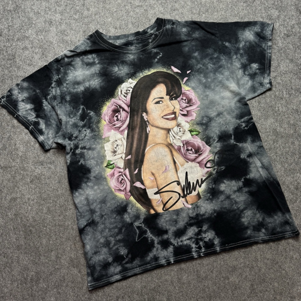 Selena Shirt Mens Small Black Tie Dye Portrait Roses Tee Latina Legend Music